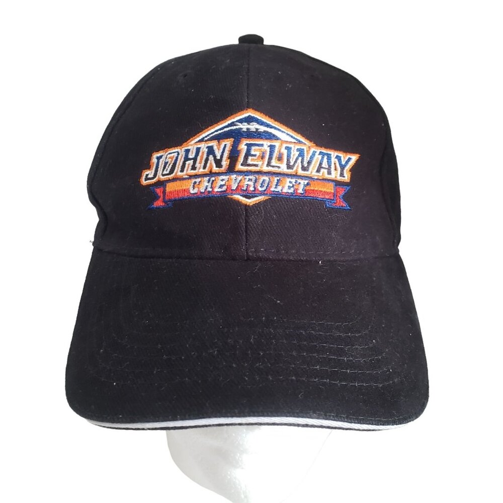 John Elway Chevrolet Baseball Hat Cap Black Adjustable Strapback 100% Cotton Vtg